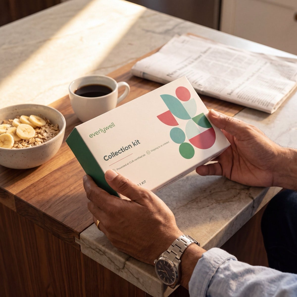 The Cholesterol & Lipids Test kit in hand at home