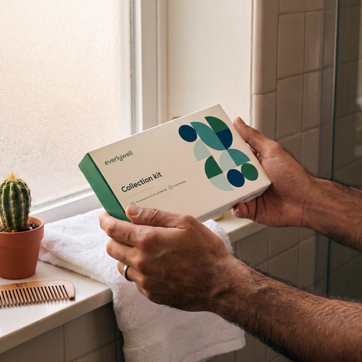 The Syphilis Test kit in hand at home